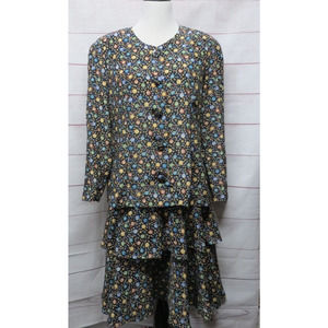 Vintage Leslie Fay 12 Petite 80s 90s Two Piece Abstract Dress Layered Skirt
